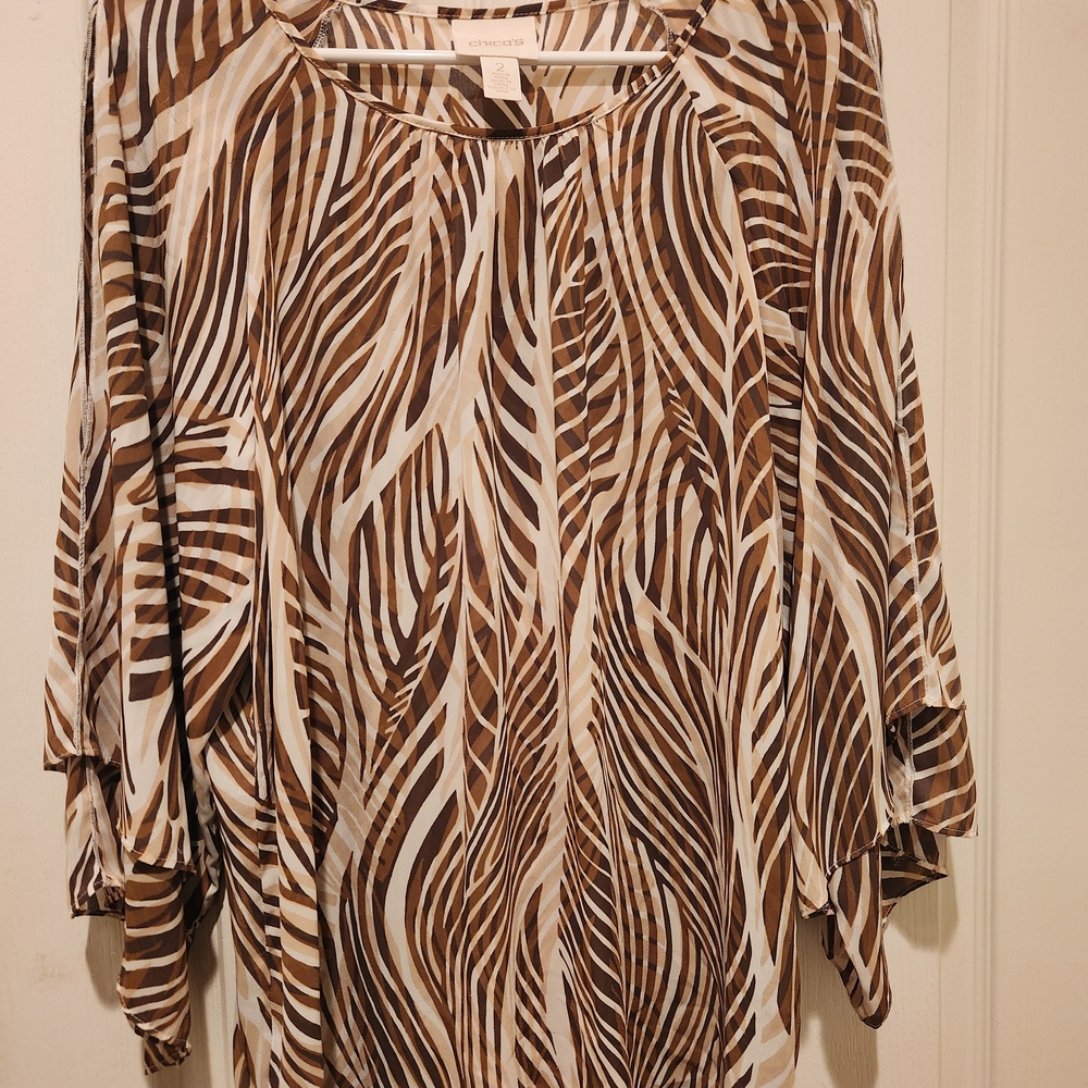 Chico's Brown and Cream Leaf Print Blouse